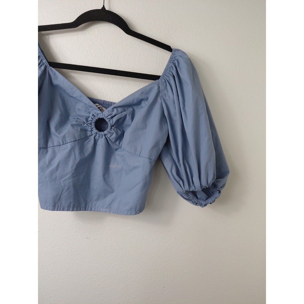 Abercrombie & Fitch Blue Puff Sleeve Ruched Crop Blouse Bella Swan Size XS Boho